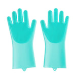 Pair of silicone pet grooming gloves with finger bristles, teal