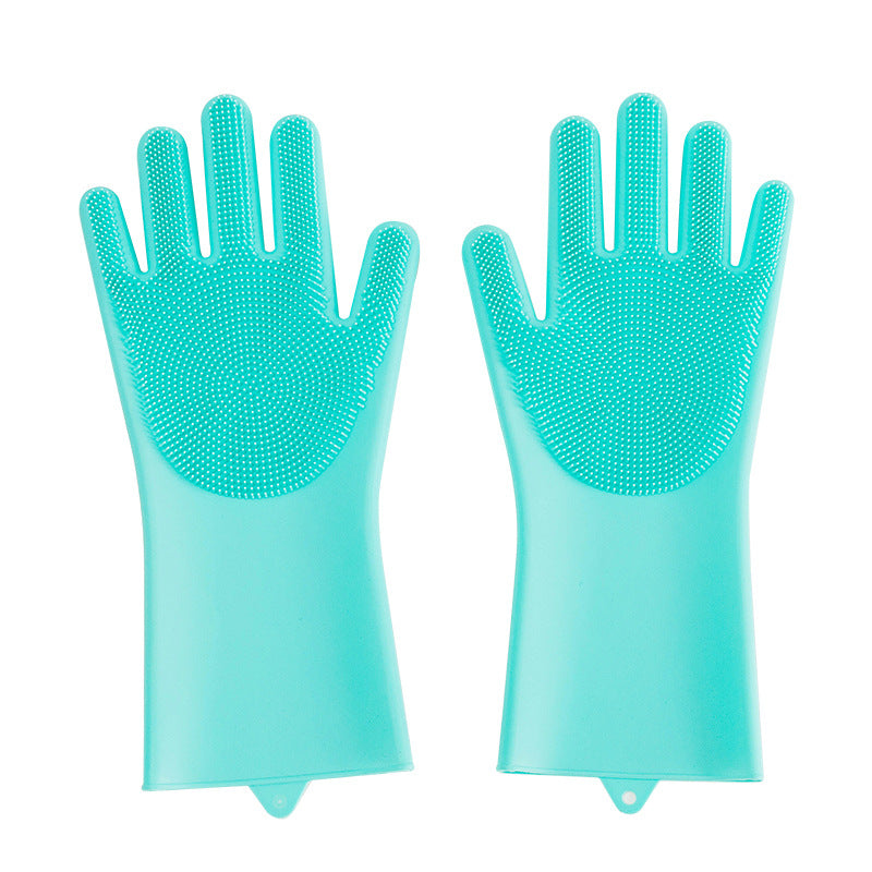 Pair of silicone pet grooming gloves with finger bristles, teal