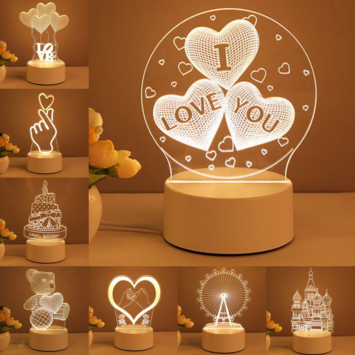 Lámpara 3D de acrílico USB con luces LED de noche, letrero de neón, decoraciones navideñas para el hogar, regalos de San Valentín