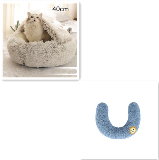U-shaped plush cushion for pet bed, blue with small face patch