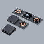 Folded 3-in-1 wireless charger station with three charging pads, black