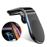 Car air vent phone holder with black magnet mount and 360° rotating metal stand