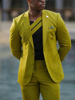 Brand Name Olive Green Suit with Asymmetric Strap Detail & Tailored Fit