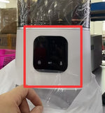Smart pet feeder control panel close-up with black button area and icons