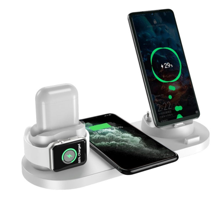Wireless charging dock station with phone stand, smartwatch cradle, and wireless charging pad