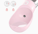 Pink 2-in-1 dog water bottle with covered drinking nozzle