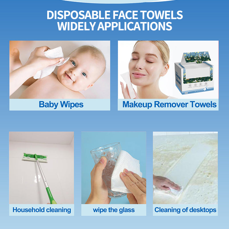 Disposable face towel sheets, white, for facial wiping and general cleaning