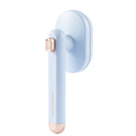 Light blue pet hair grooming comb with rotating head and rose-gold button