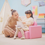 Sofá Sillón Infantil 2 en 1, 48 x 44 x 41 cm, para Sala de Juegos, Rosa