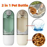 2-in-1 pet water & food bottle set with cups, green and beige