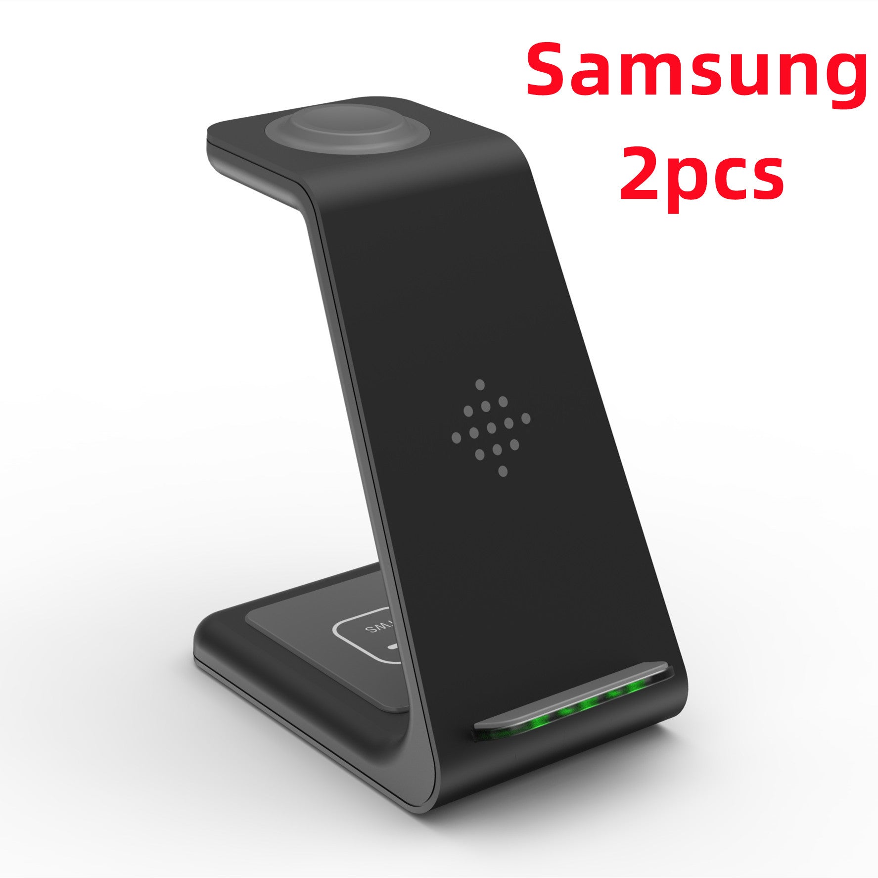 Black wireless charging stand dock, 2-pack, green LED phone holder