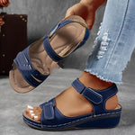 Thick-sole velcro strap sandals, dark blue with open toe and hook-and-loop straps