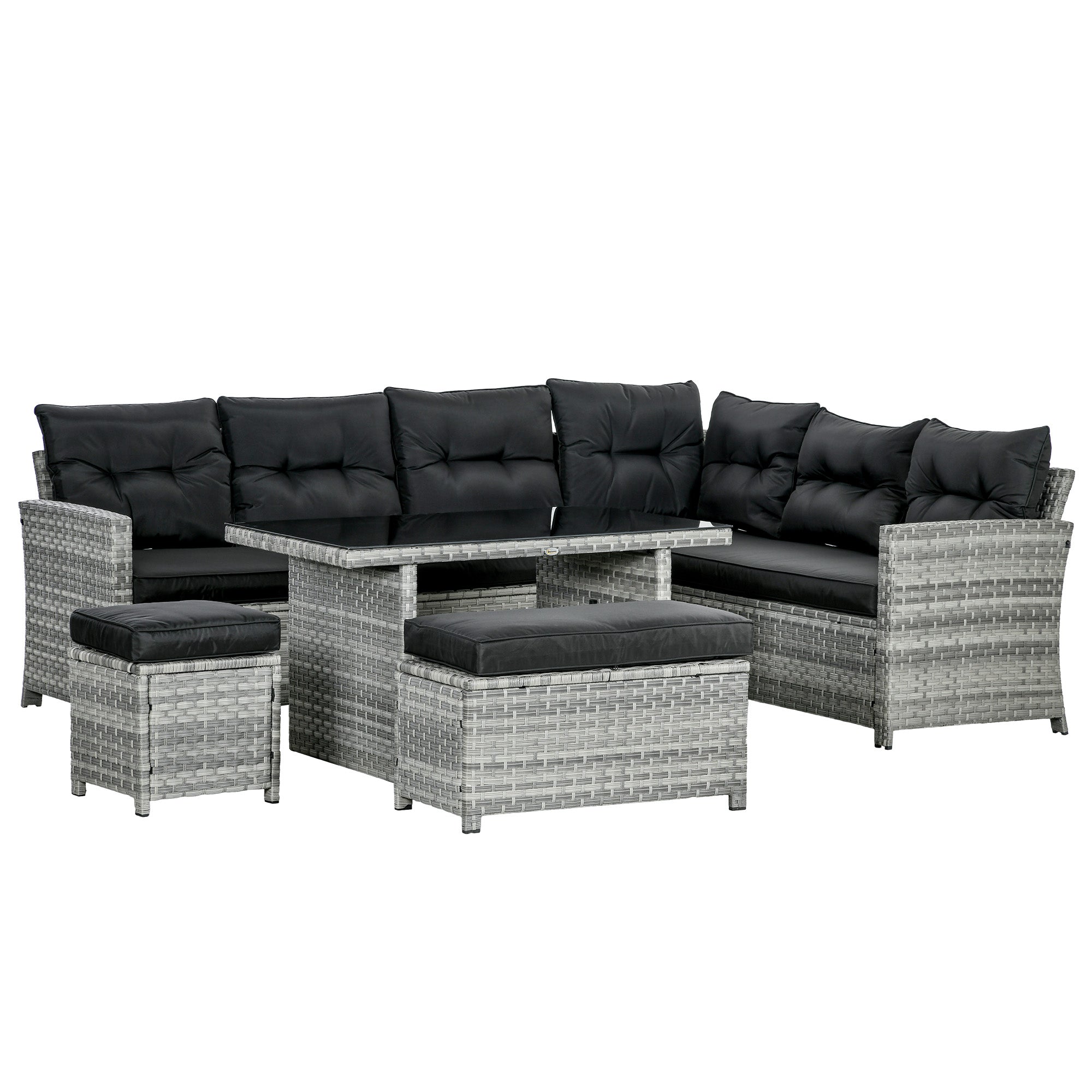 Juego de muebles de patio de ratán de 5 piezas – Dos sofás de 3 plazas, gris mixto