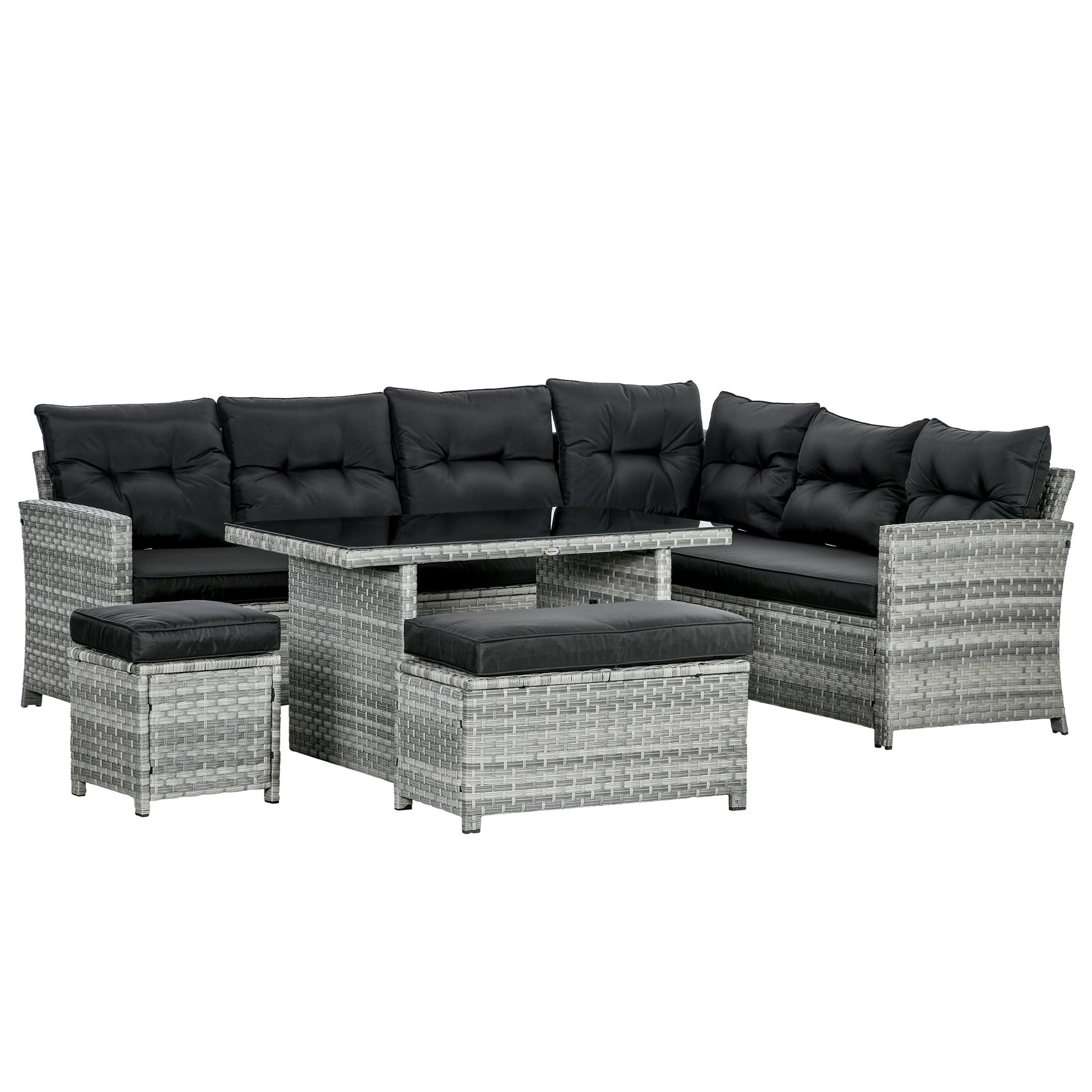 Juego de muebles de patio de ratán de 5 piezas – Dos sofás de 3 plazas, gris mixto