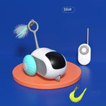 Blue side-wheel remote control cat chase car toy with feather brush
