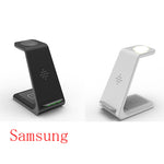 3-in-1 wireless charger stand set, black and white with illuminated charging surfaces