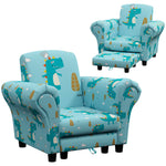 2 Piece Kids Sofa Set With Dinosaur Design, Wooden Frame, For 1.5-3 Years Old, Blue