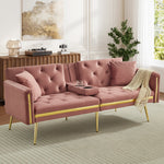 Two-seater Sofa Bed With Adjustable Backrest, Gold Accents And Built-in Cup Holders - Convertible Into A Comfortable And Space-saving Two-seater Sofa For Both The Living Room And Bedroom