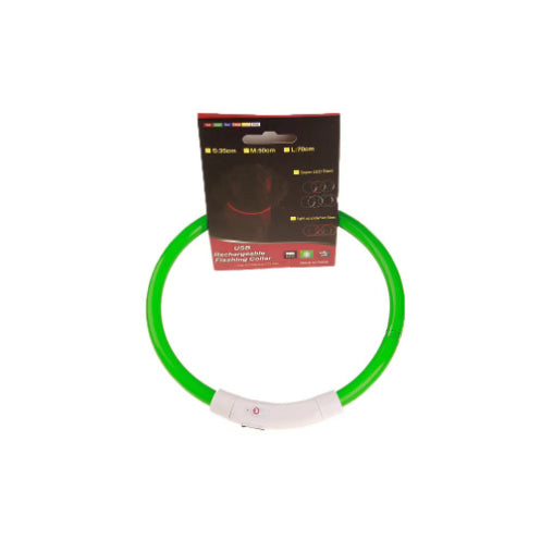 Rechargeable LED flashing pet collar, green ring with white control strip