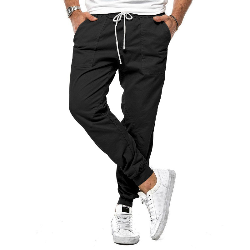 Men's drawstring ankle-cuff sports trousers, black, loose tapered fit