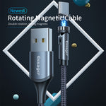 Rotating magnetic charging cable with USB plugs and braided cord