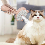 Pink-and-white pet mist grooming slicker brush removing fur with self-cleaning head