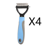 Pet grooming comb brush with light blue handle and stainless steel pins