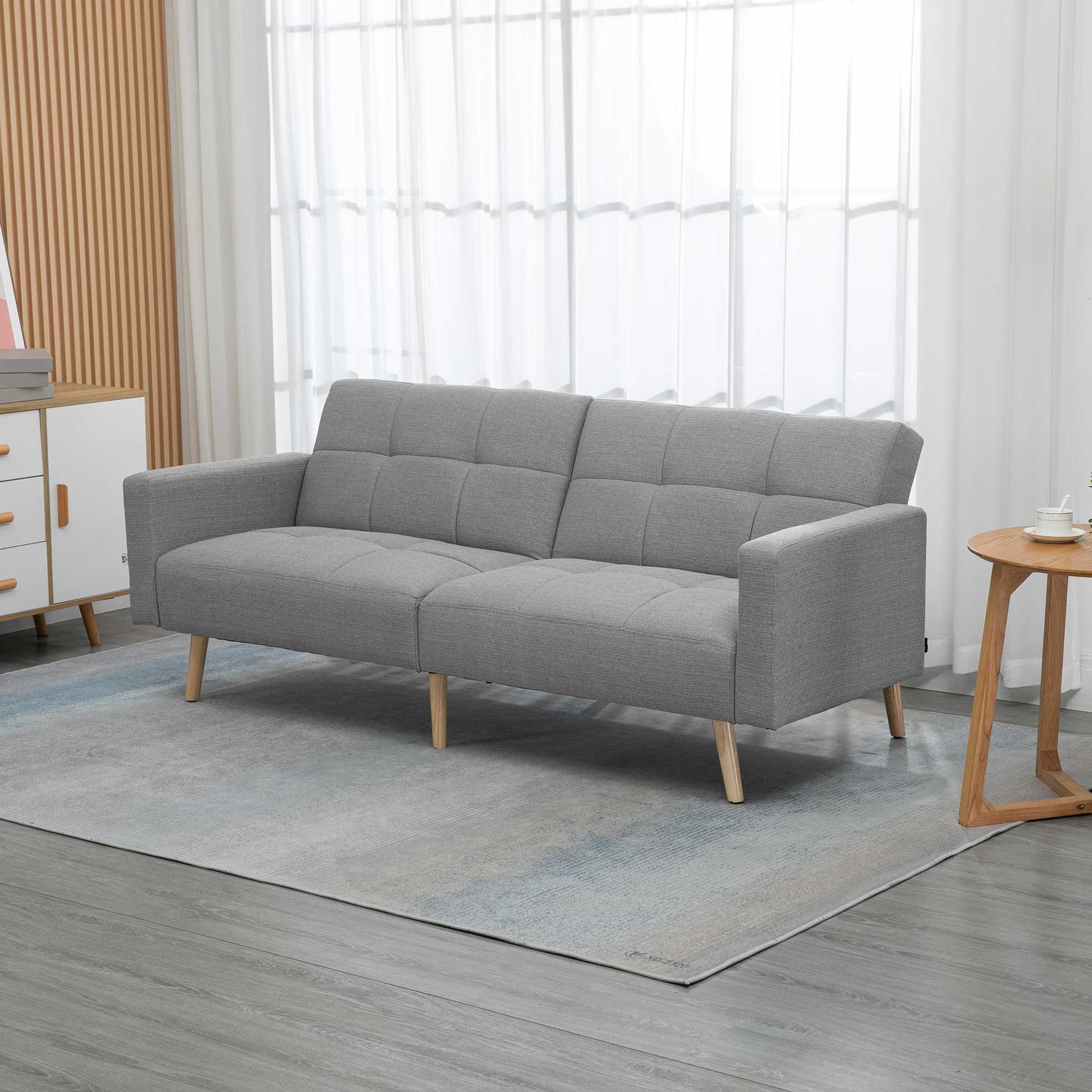2-in-1 Convertible Sofa Bed 205x88cm – Linen-Look Grey Couch, Space-Saving Design