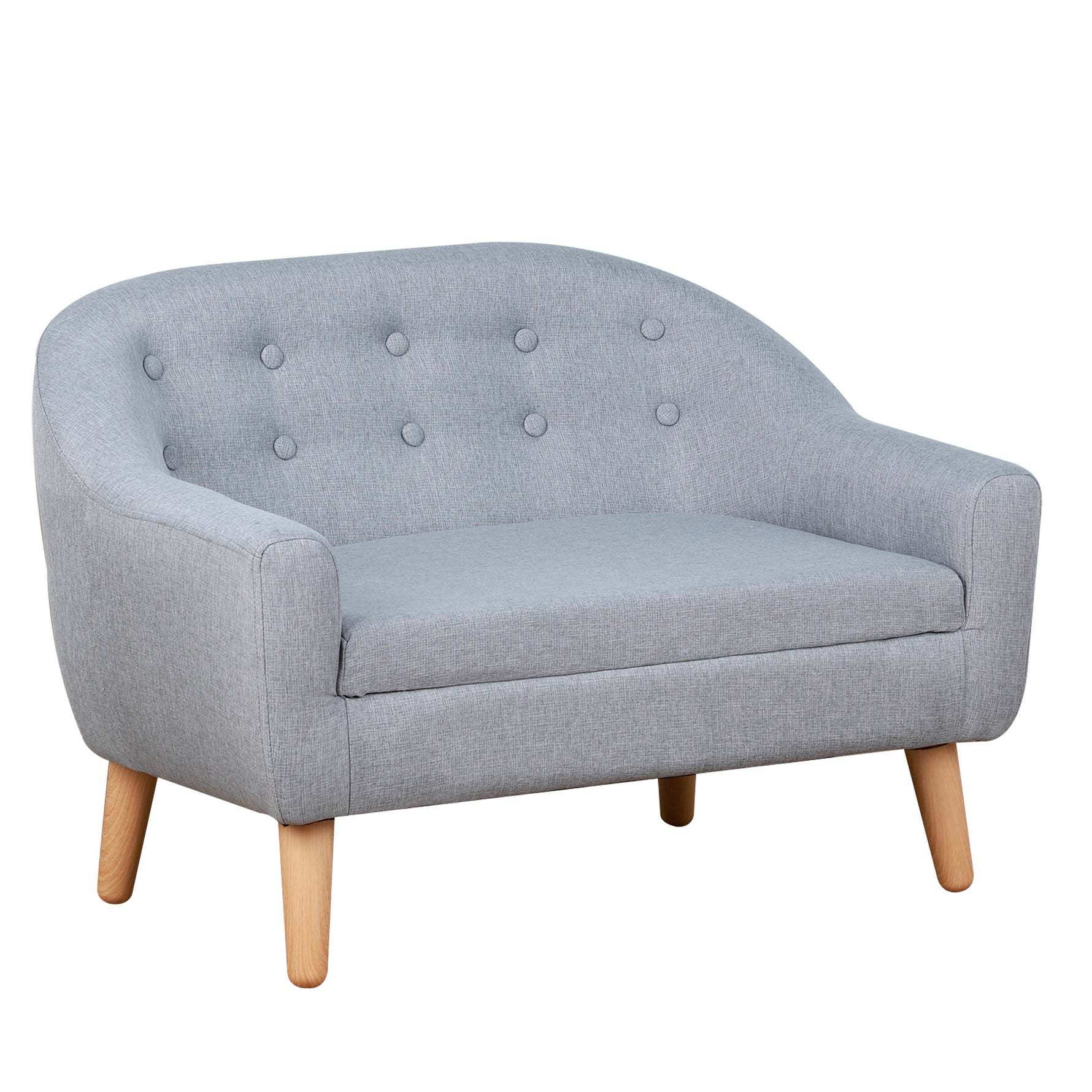 Kids 2-Seater Armchair – Wood Frame Mini Sofa for Children's Bedroom, Grey