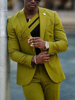 Brand Name Olive Green Suit with Asymmetric Strap Detail & Tailored Fit