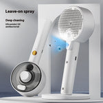 Pet hair remover brush handheld grooming tool, white with round self-cleaning base