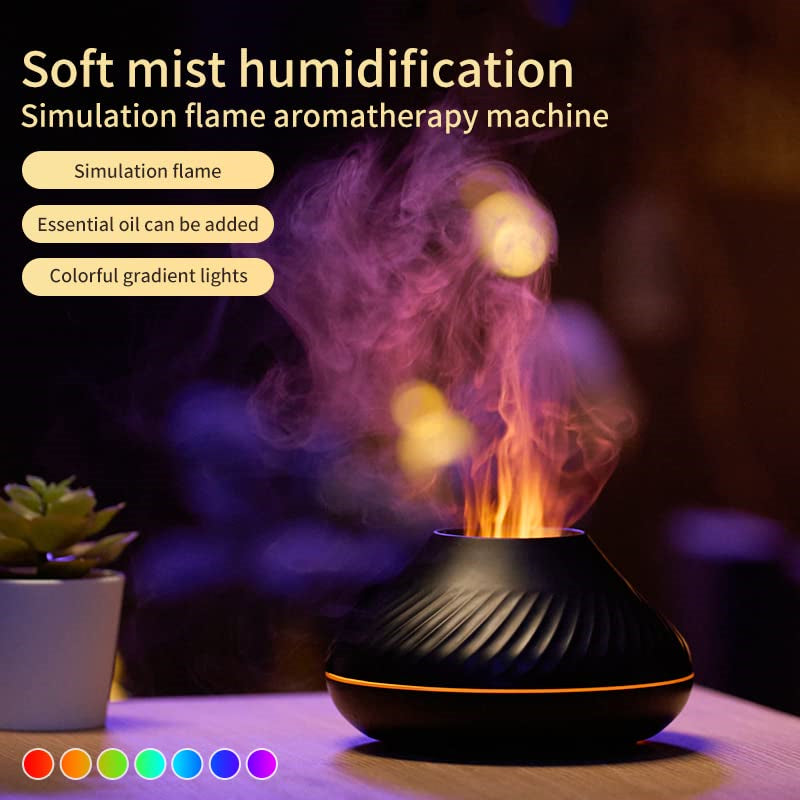 Nuevo difusor de aroma de llama volcánica, lámpara de aceite esencial de 130 ml, humidificador de aire portátil USB con luz nocturna de color, nebulizador y luz LED