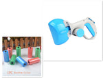 Automatic foldable pet pooper scooper with blue waste bag hopper and white handle