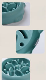 Green slow feeder pet bowl side view showing anti-gulp ridge design