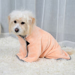 Pet microfiber absorbent towel bathrobe, peach with hood opening and dark edge trim
