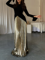 Elegant Essentials Black Bell Sleeve Set: Irregular Hem Top & Pleated Skirt for Effortless Style