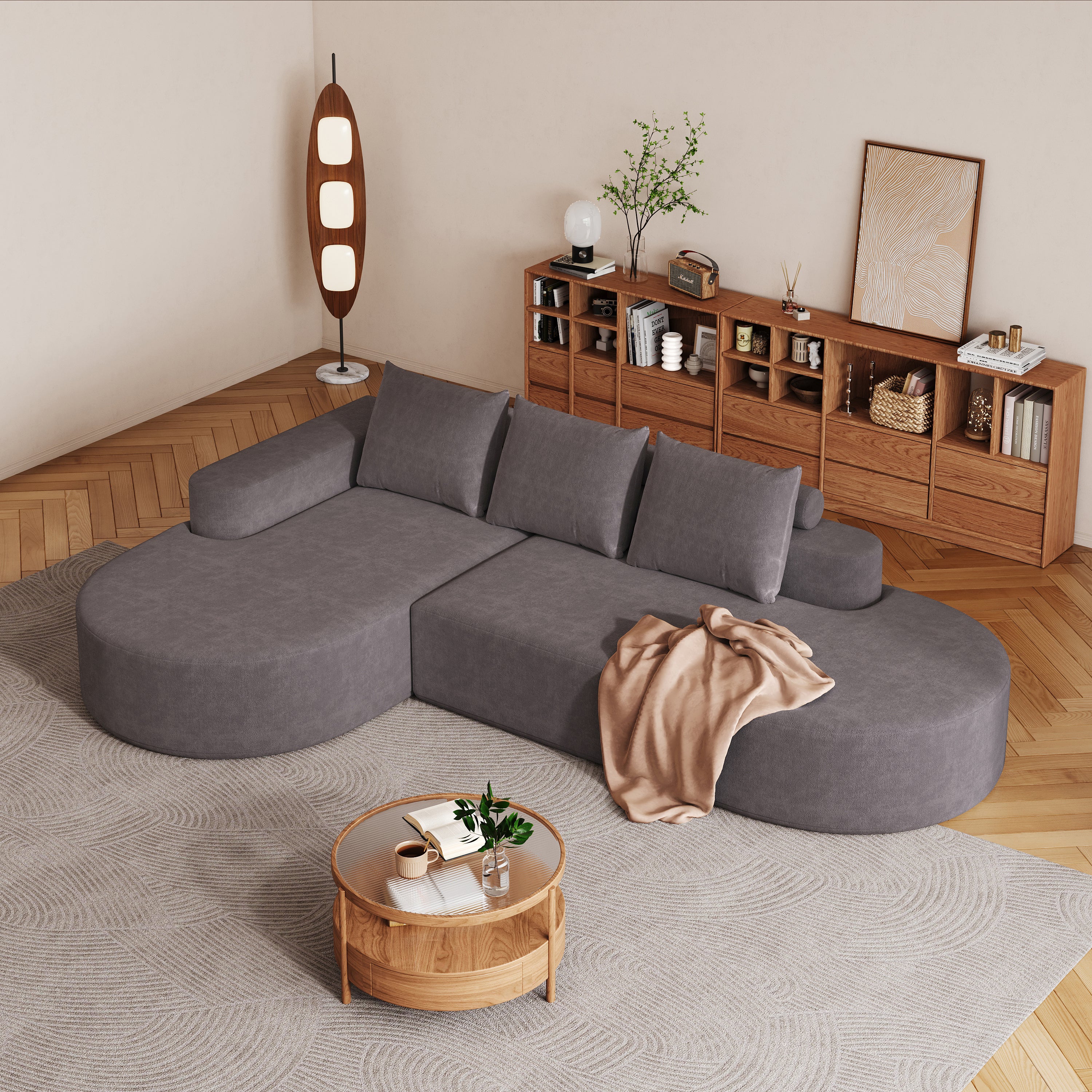Sofá Curvo Moderno, Sofá Seccional Tapizado en Chenilla, Juego de Sofás Seccionales Modulares en Forma de L de 108.5" para Sala de Estar con 3 Almohadas, Sofá de Combinación Libre para Sala de Estar, Dormitorio
