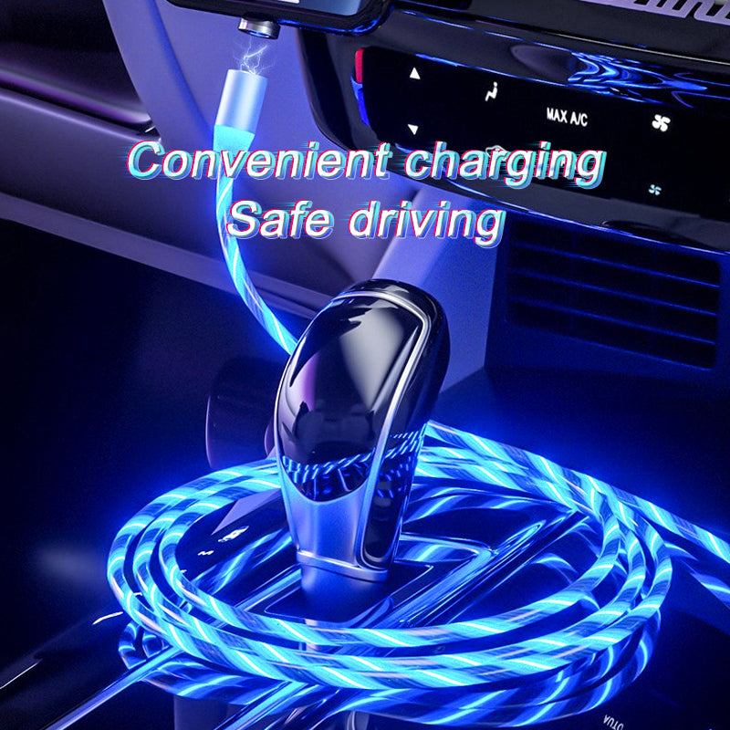 Magnetic charging cable with LED glowing blue braided design and USB connector