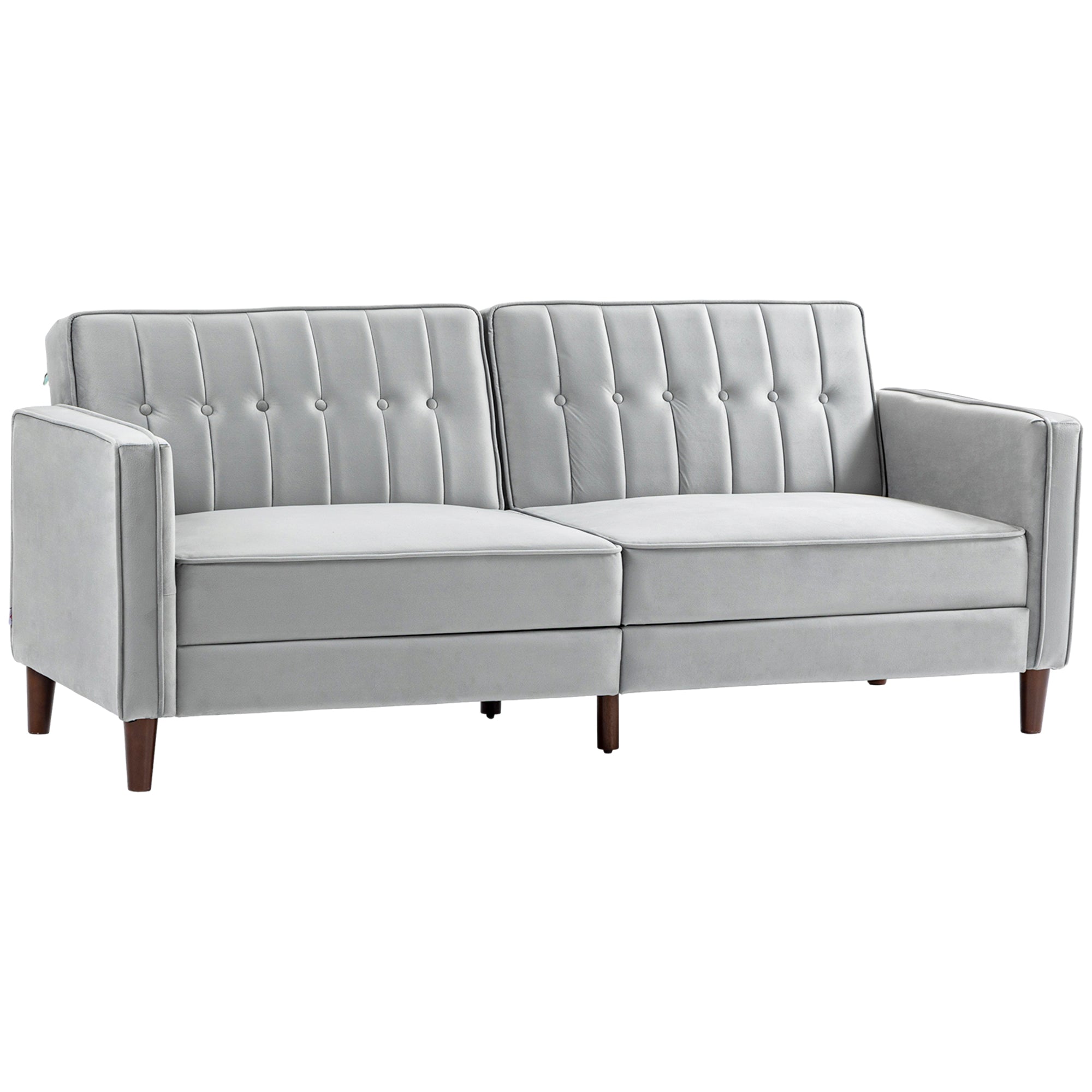 Sofá Cama Moderno Aterciopelado con Botones, Sofá Compacto con Respaldo Dividido Ajustable, Gris Claro