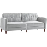 Modern Convertible Sofa Futon Velvet-Touch Tufted Couch Compact Loveseat With Adjustable Split Back, Light Grey
