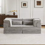 Compression Mahjong Sofa,Convertible Floor Sofa Bed,DIY Boneless Modular Sectional Sofa,No Assembly Required,Circle Fleece Fabric,Modern Oversized Loveseat,Light Grey
