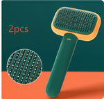 2-piece pet grooming brushes with stainless pins, green handle and orange head