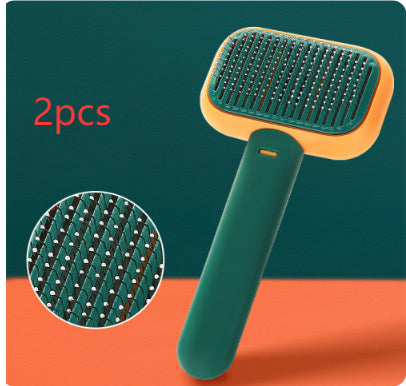 2-piece pet grooming brushes with stainless pins, green handle and orange head