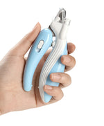 Light blue pet LED nail grinder with clear safety guard and white arm