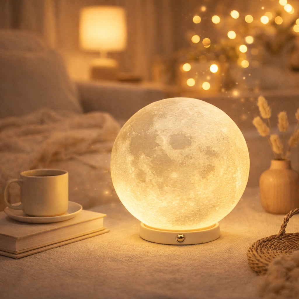 Lámpara de Luna Impresa en 3D USB Recargable Luz Cálida Lámpara de Noche Lunar Realista Para la Decoración del Dormitorio