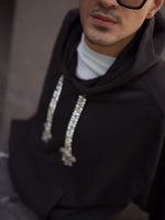 Oversized Hoodie With Crystal-Embellished Drawstrings