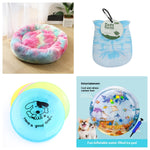 Silicone dog flying disc, blue round disc with dog graphic and 'Have a good time' text