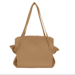 Khaki Oxford cloth shoulder messenger bag with wide handles and gathered sides