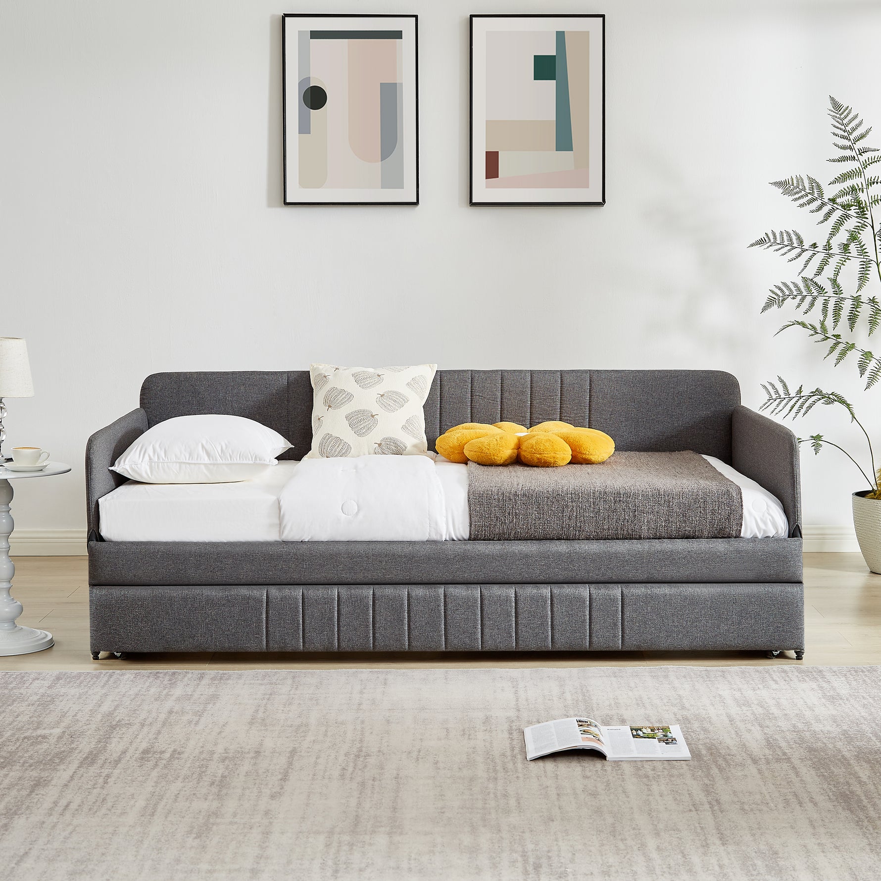 Daybed, Sofa Bed Metal Framed With Trundle Twin Size, Grey, 78.4 L X 41 W X 29.8 H.