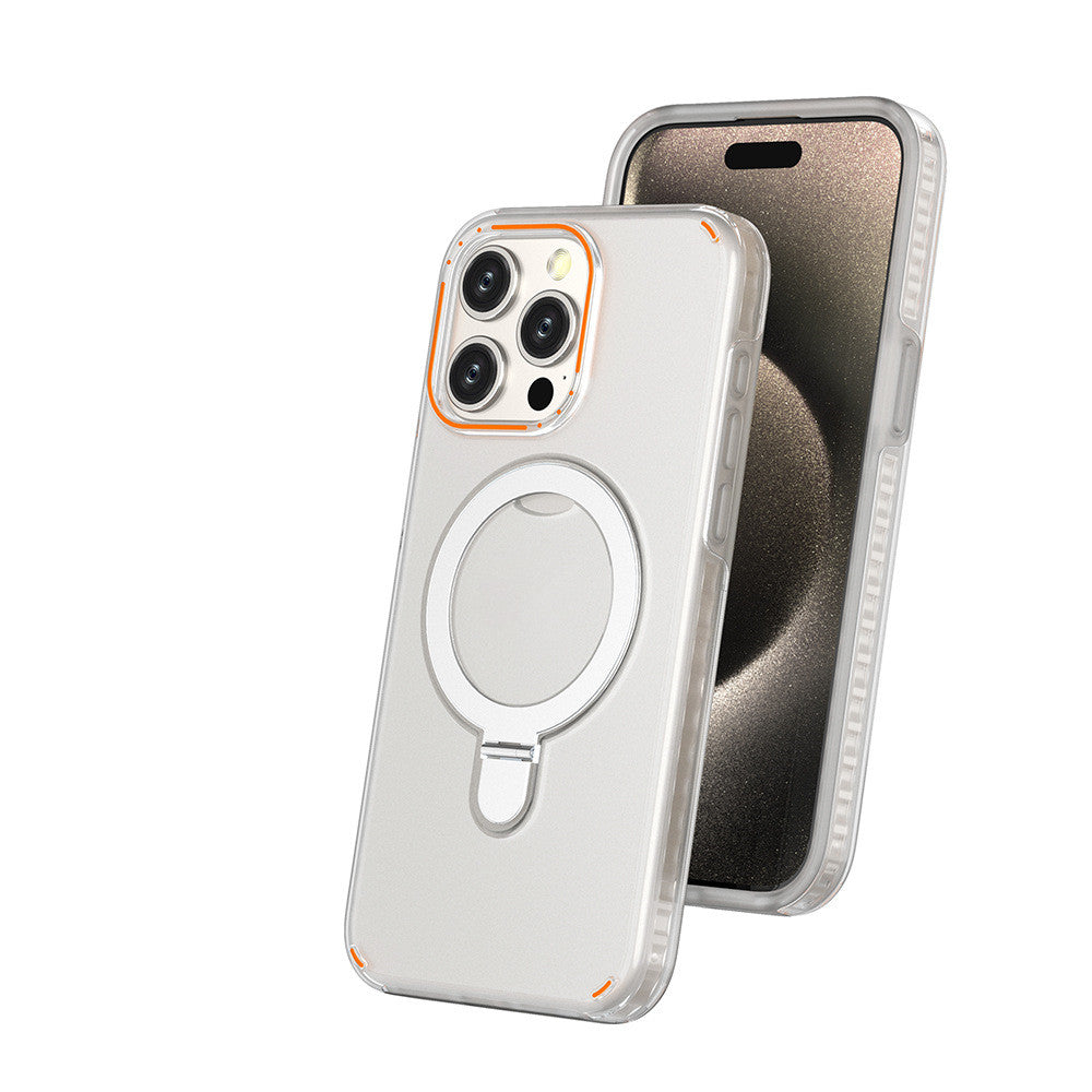 Transparent phone case with MagSafe ring and circular stand holder, for phone back